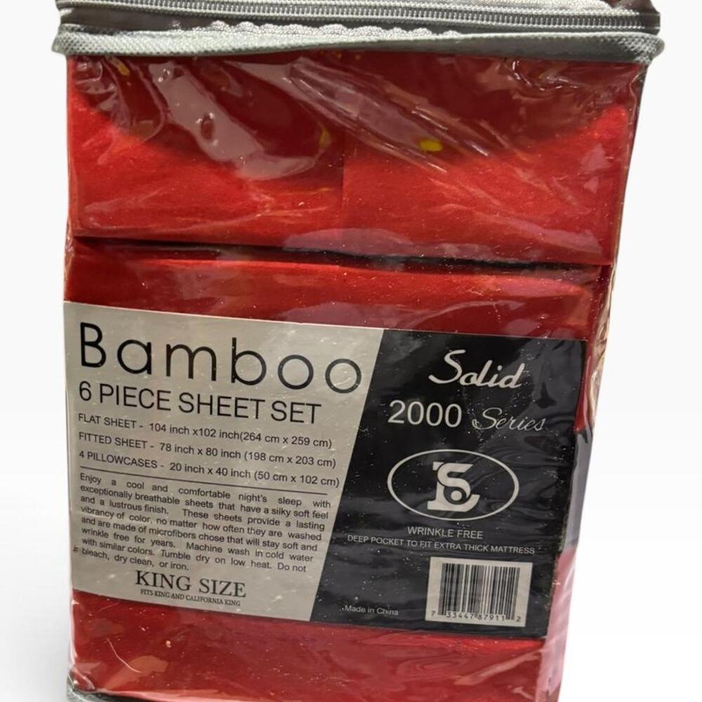 Bamboo King Sheet Set 6 Piece Solid Red Deep Pocket Soft Bedding Sheets New
